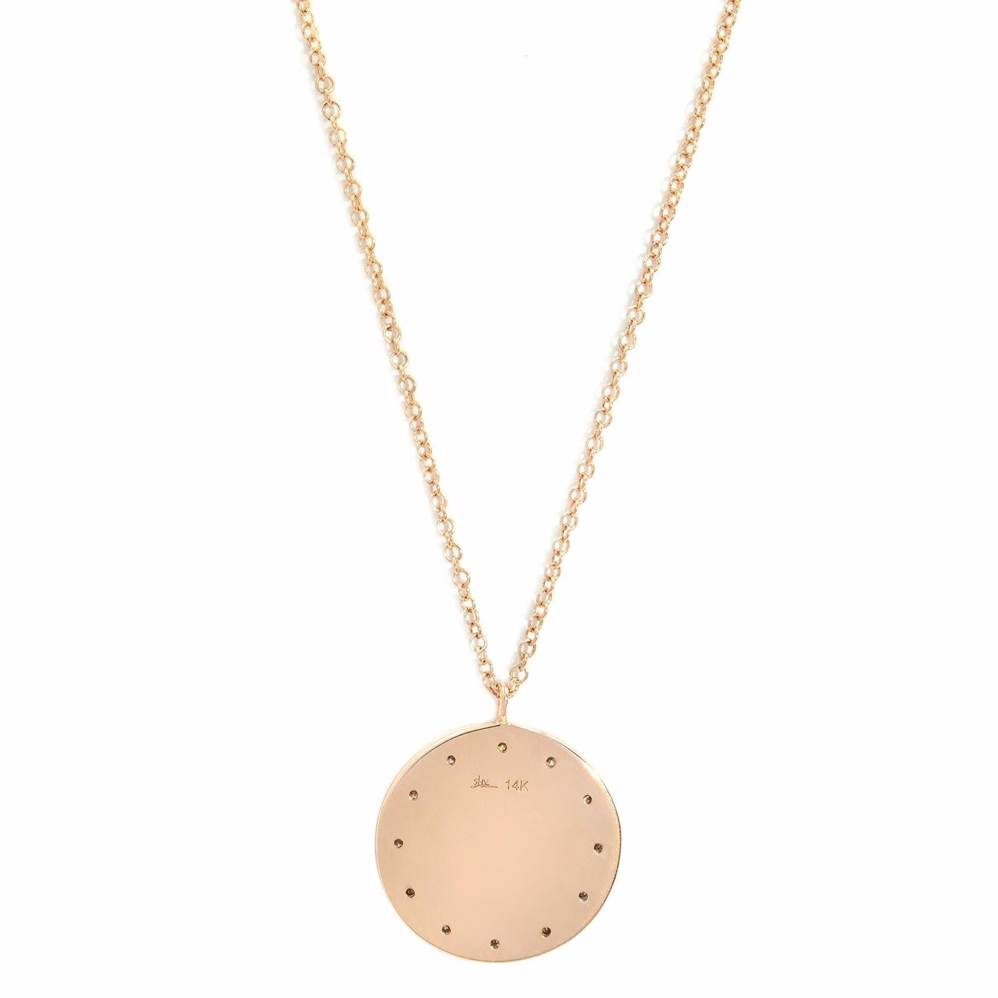 Rachel Koen Round Diamond Circle Disc Pendant Necklace 14K Rose Gold 0.09cttw In New Condition For Sale In New York, NY