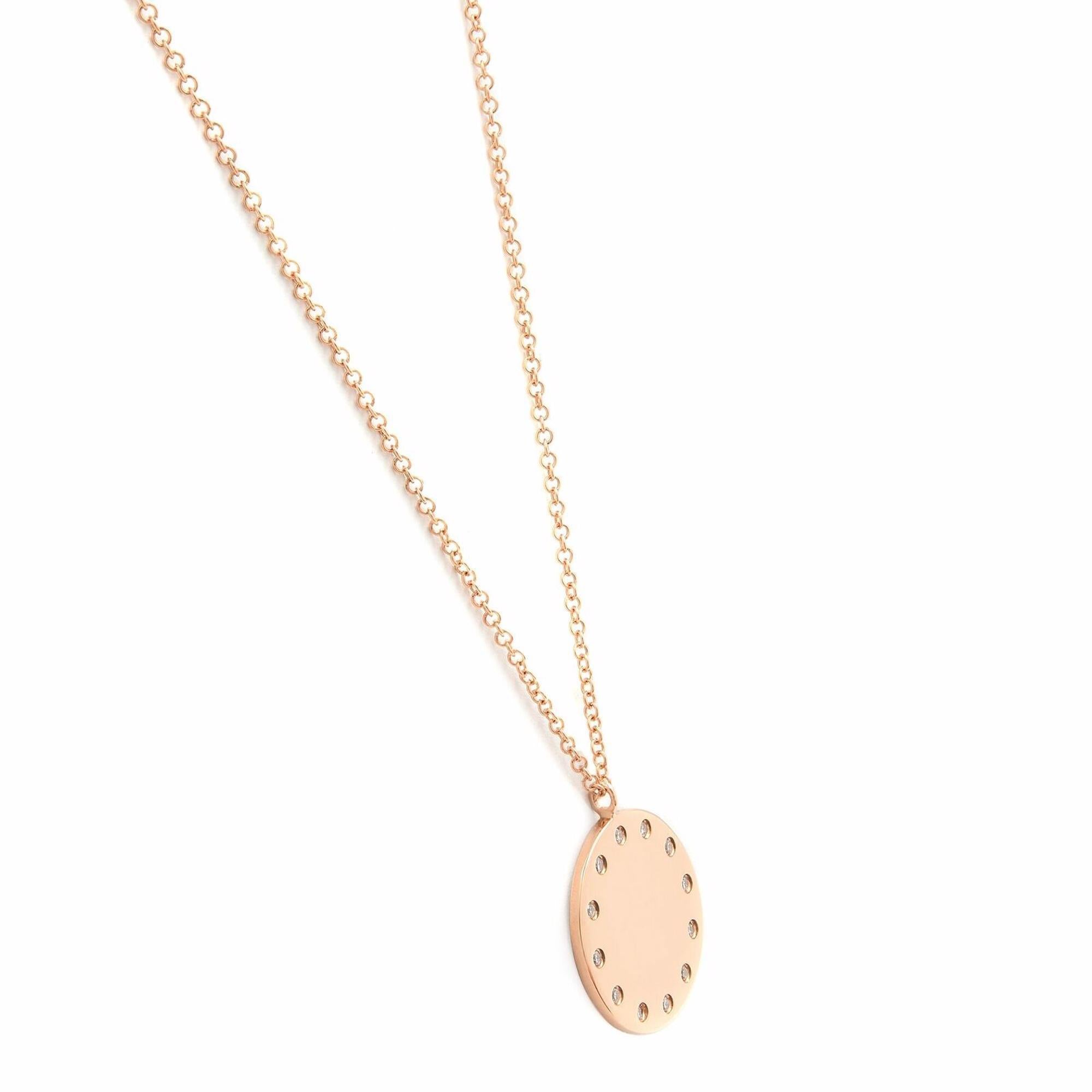 Women's Rachel Koen Round Diamond Circle Disc Pendant Necklace 14K Rose Gold 0.09cttw For Sale