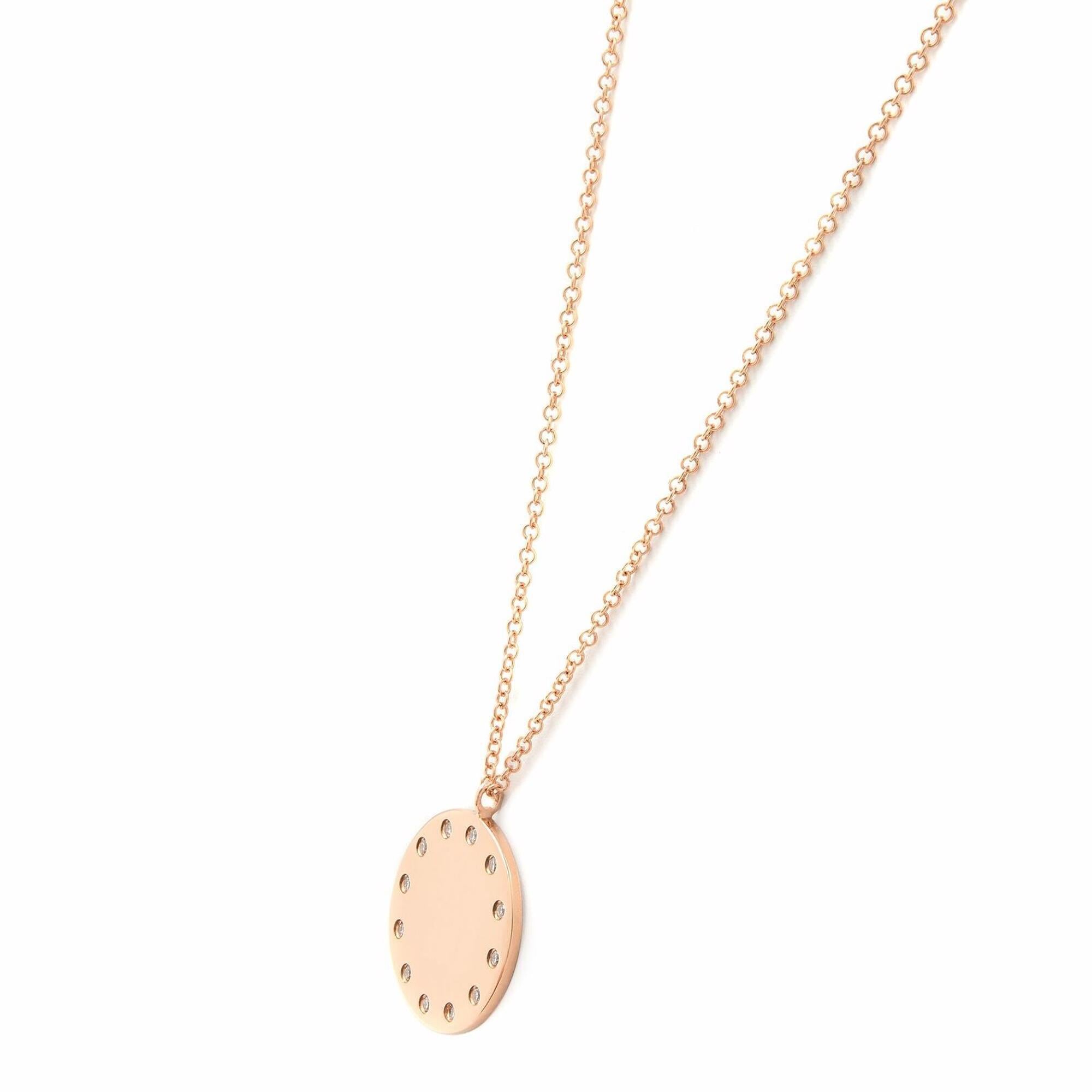 Rachel Koen Round Diamond Circle Disc Pendant Necklace 14K Rose Gold 0.09cttw For Sale 1