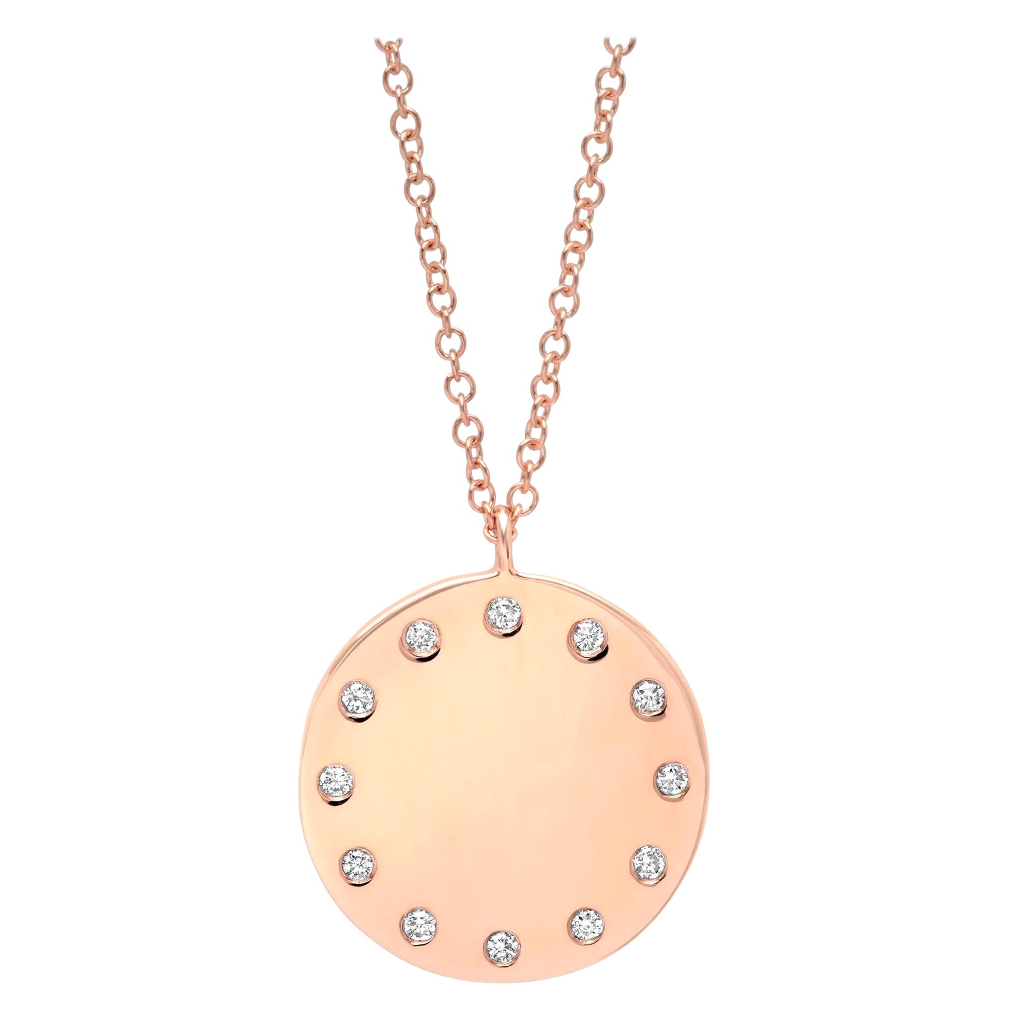Rachel Koen Collier pendentif  disques ronds en or rose 14 carats avec diamants (0,09 ct. pt.)