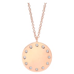 Rachel Koen Collier pendentif  disques ronds en or rose 14 carats avec diamants (0,09 ct. pt.)