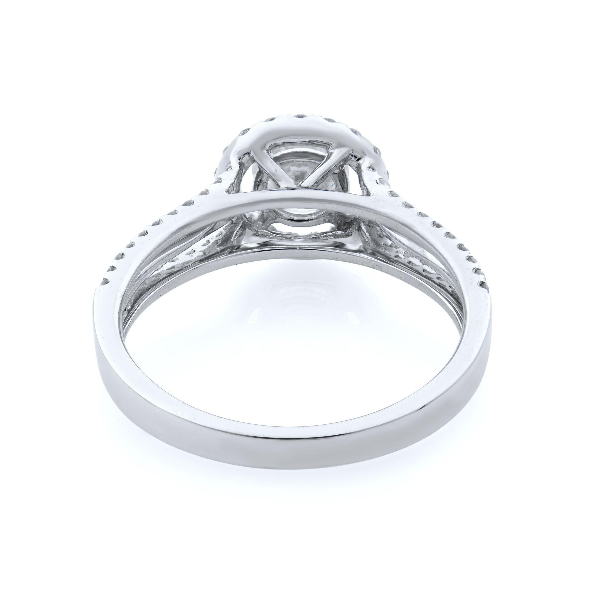 Round Cut Rachel Koen Round Diamond Halo Engagement Ring 18K White Gold 1.15cts For Sale