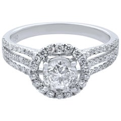 Rachel Koen Round Diamond Halo Engagement Ring 18K White Gold 1.15cts