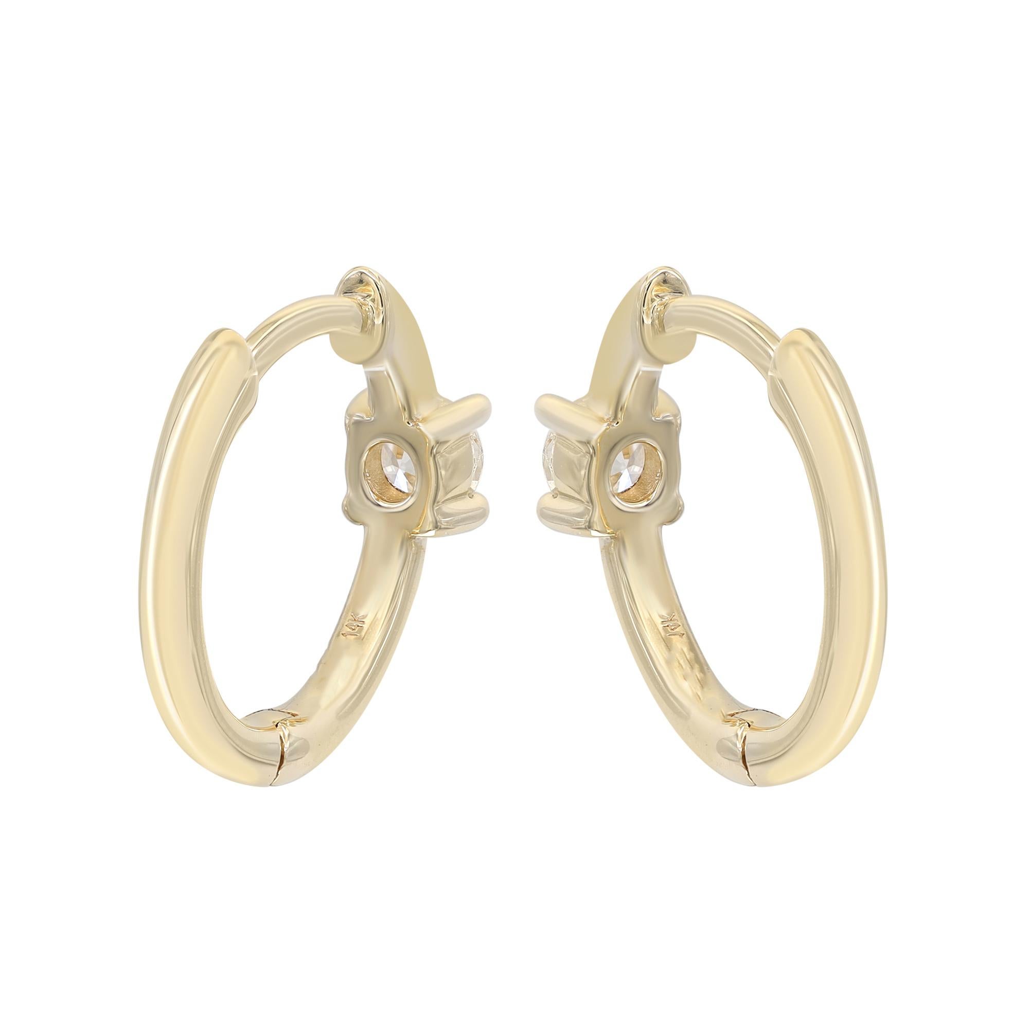 Modern Rachel Koen Round Diamond Huggie Earrings 14K Yellow Gold 0.25cttw For Sale