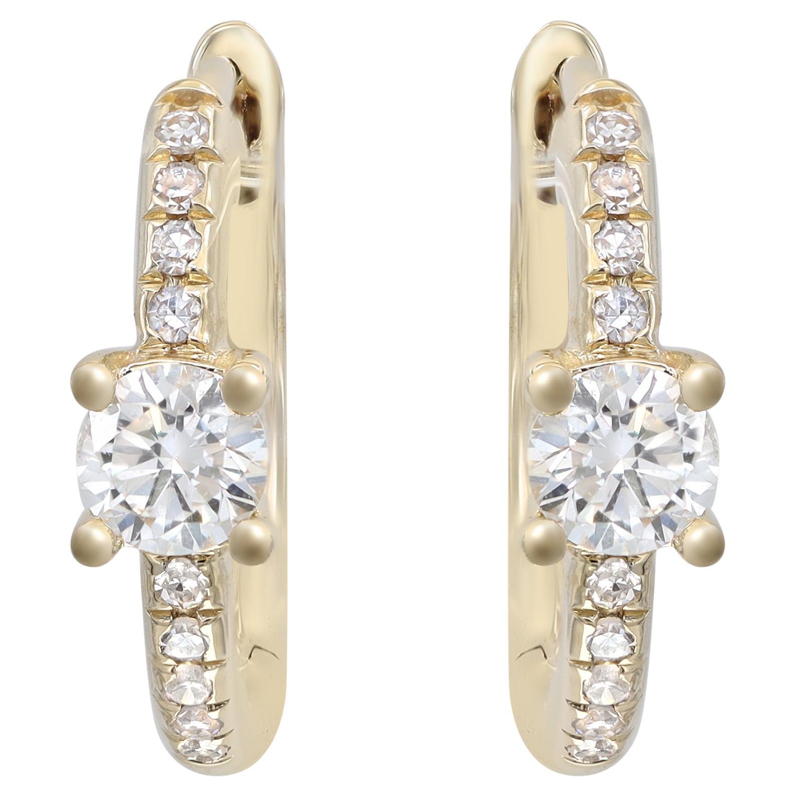 Rachel Koen Round Diamond Huggie Earrings 14K Yellow Gold 0.25cttw For Sale