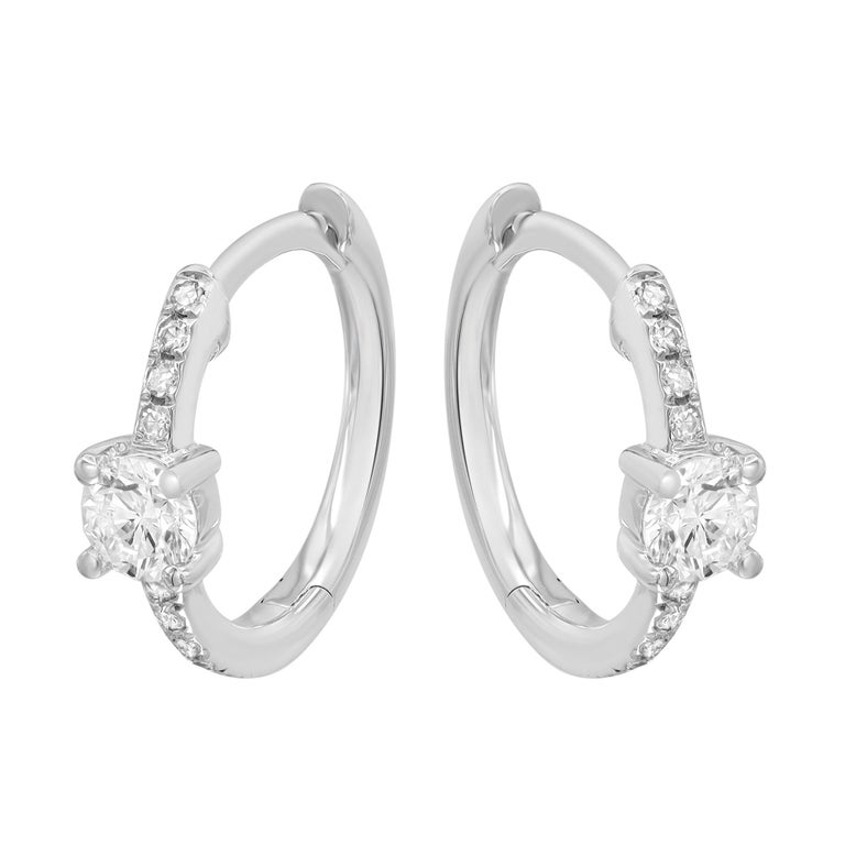 Rachel Koen Round Diamond Small Huggie Earrings 14K White Gold 0.25cttw ...