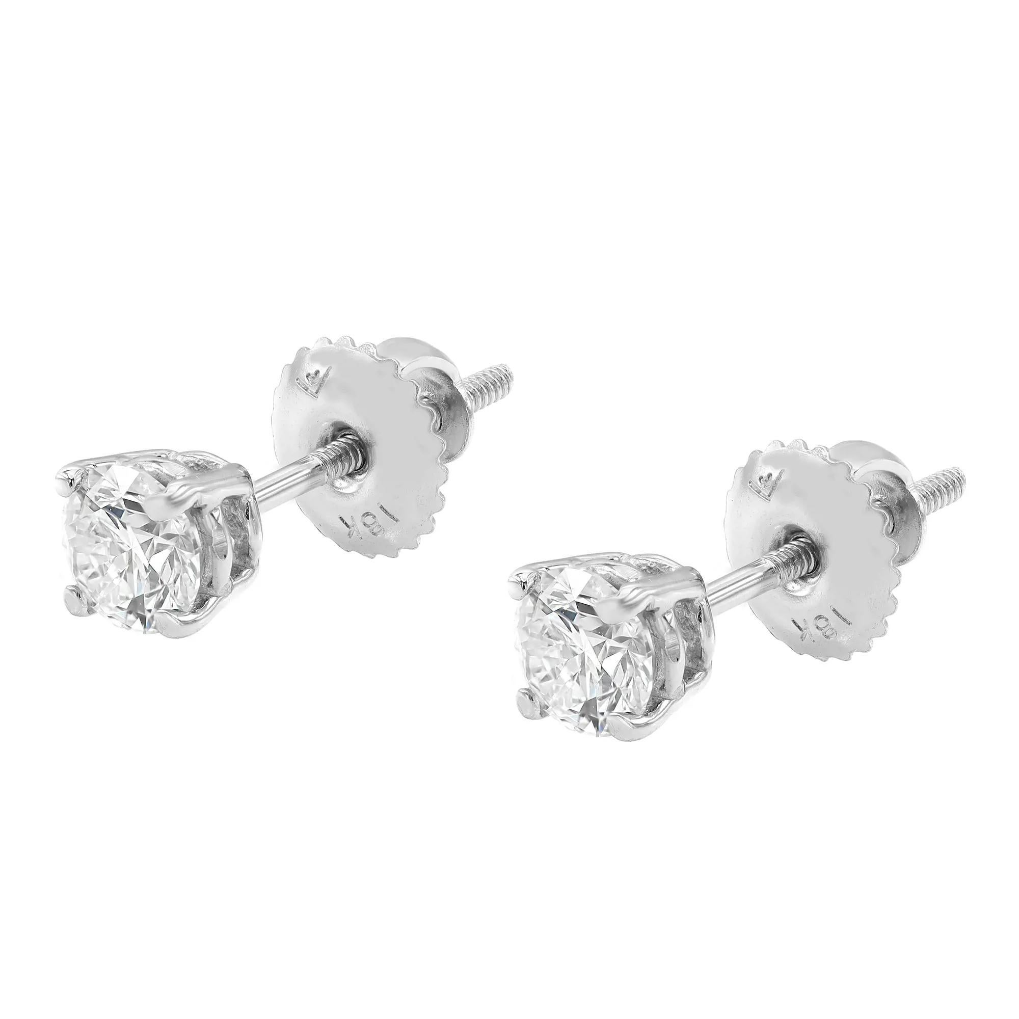 Modern Rachel Koen Round Diamond Solitaire Stud Earrings 18K White Gold 0.70Cttw For Sale