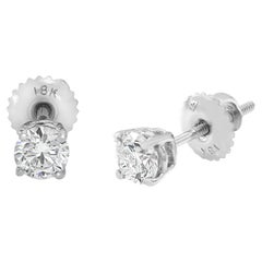 Rachel Koen Round Diamond Solitaire Stud Earrings 18K White Gold 0.70Cttw