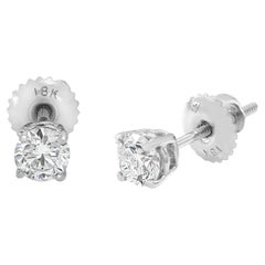 Rachel Koen Clous d'oreilles solitaires en or blanc 18 carats avec diamants ronds de 0,70 carat poids total