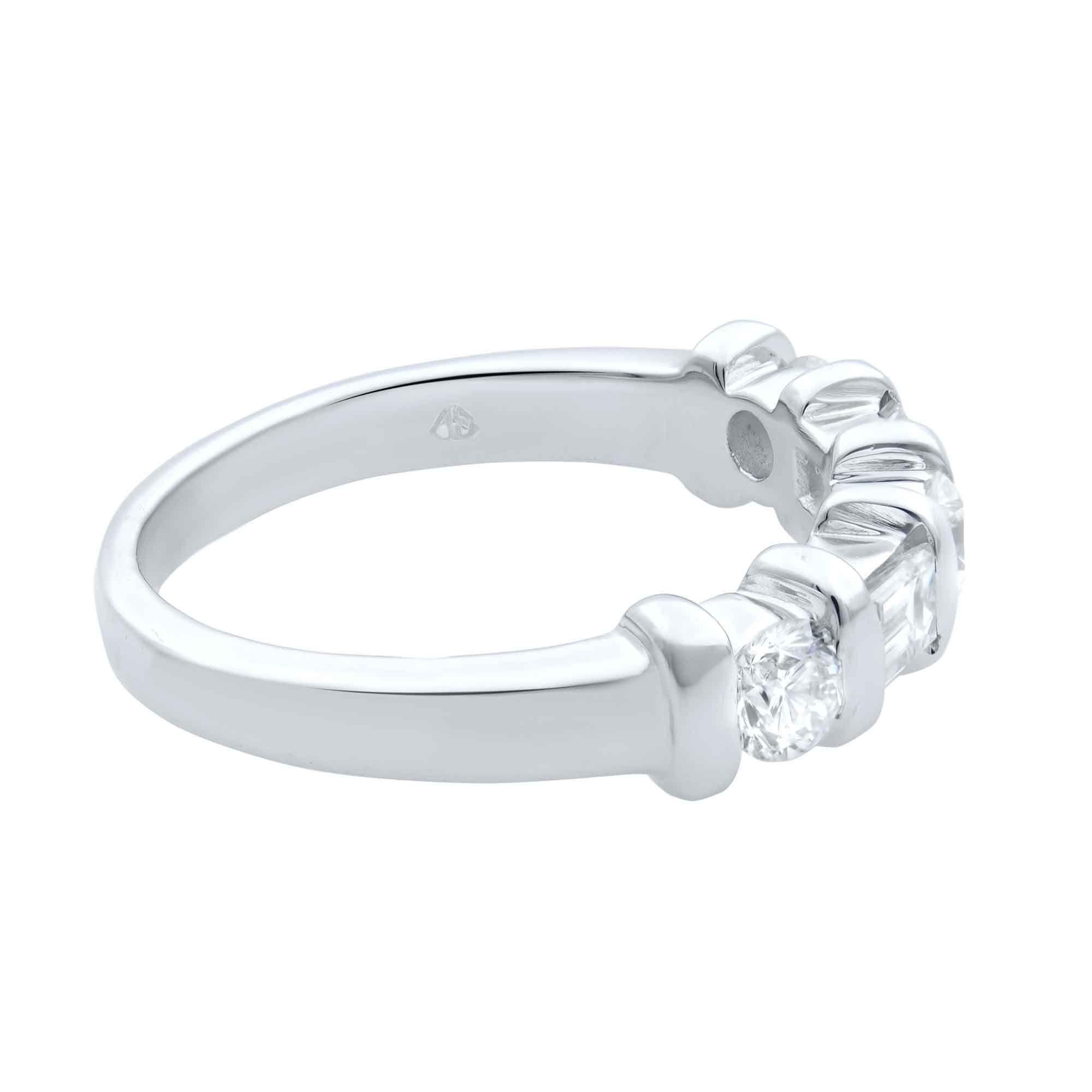 Modern Rachel Koen Round & Emerald Cut Diamond Band Ring 18K White 0.50Cttw For Sale