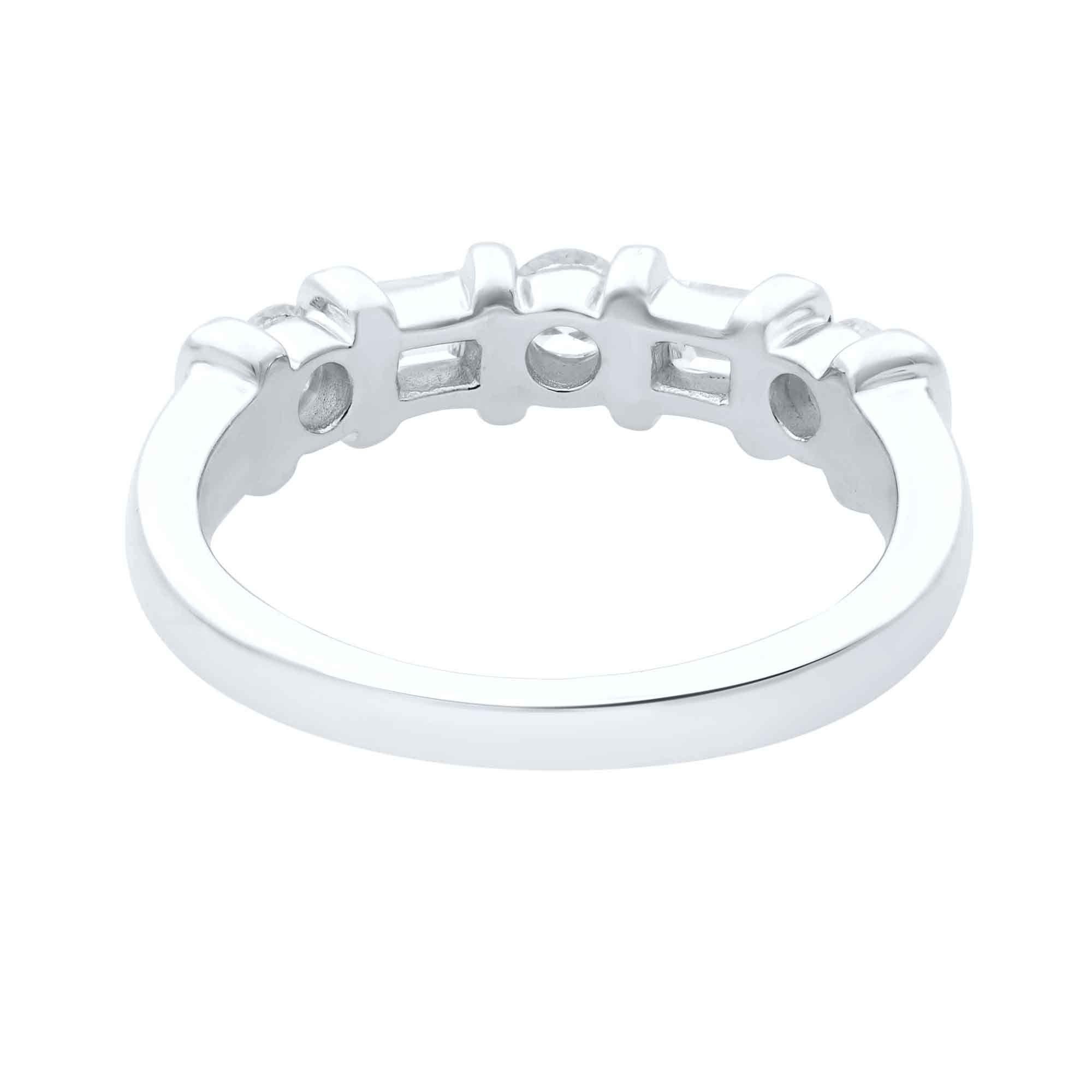 Round Cut Rachel Koen Round & Emerald Cut Diamond Band Ring 18K White 0.50Cttw For Sale