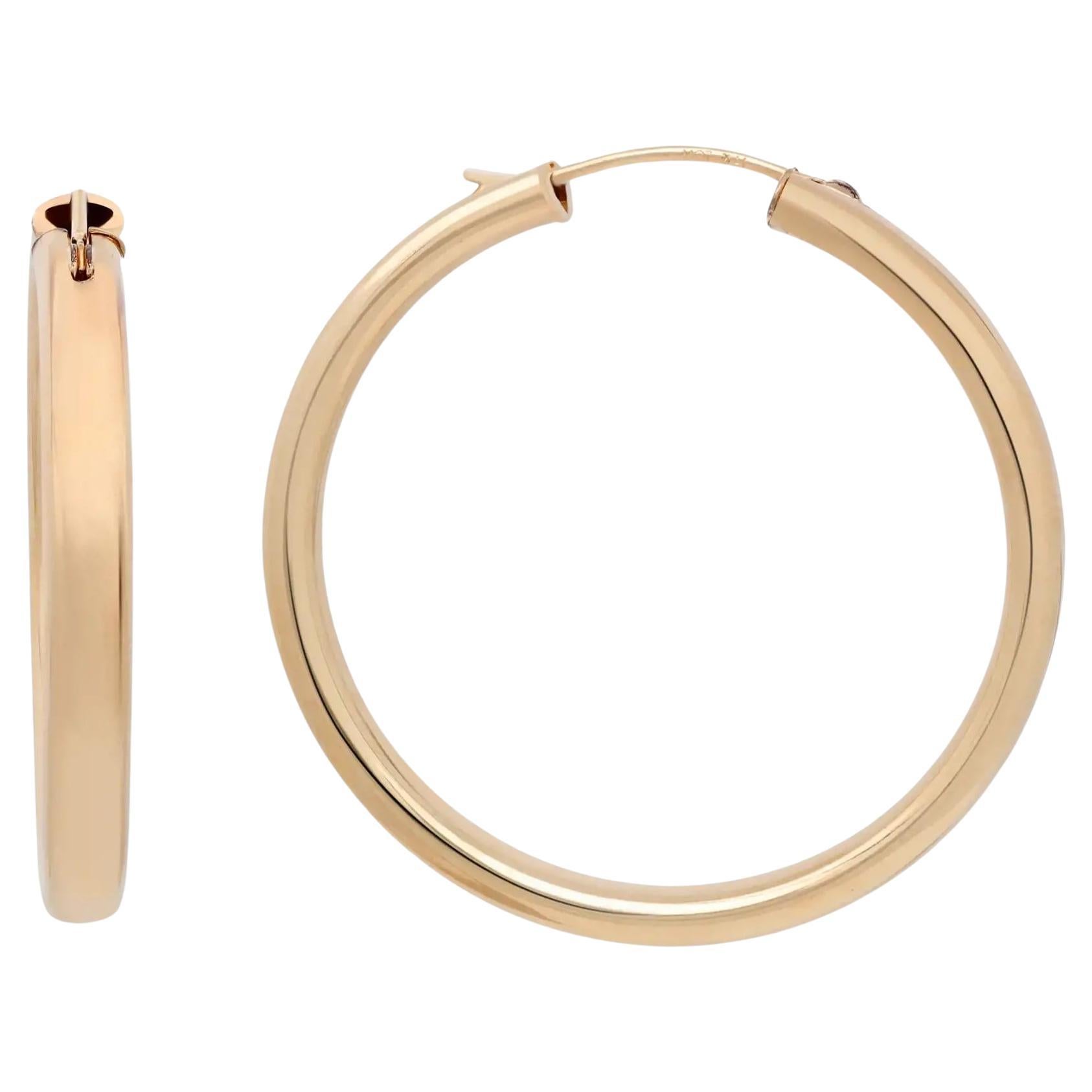 Rachel Koen Square Hollow Hoop Earrings 14k Yellow Gold For Sale at 1stDibs