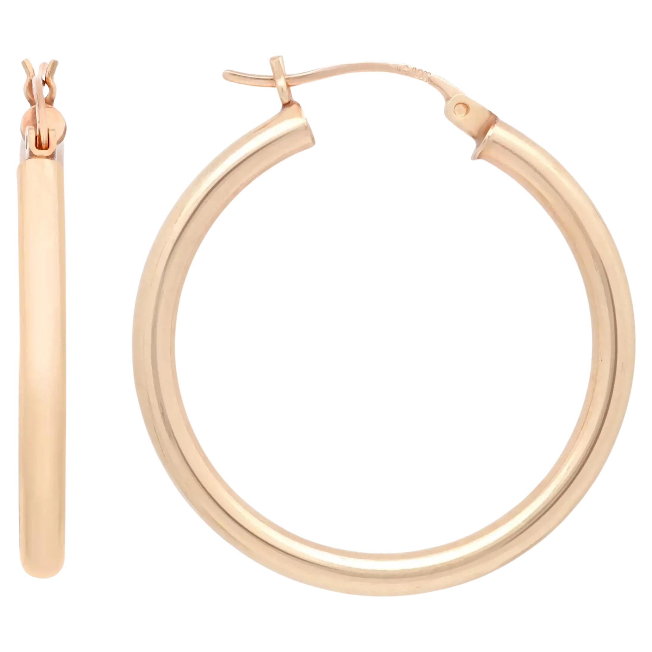Rachel Koen Round Medium Hollow Hoop Earrings 14k Yellow Gold For Sale