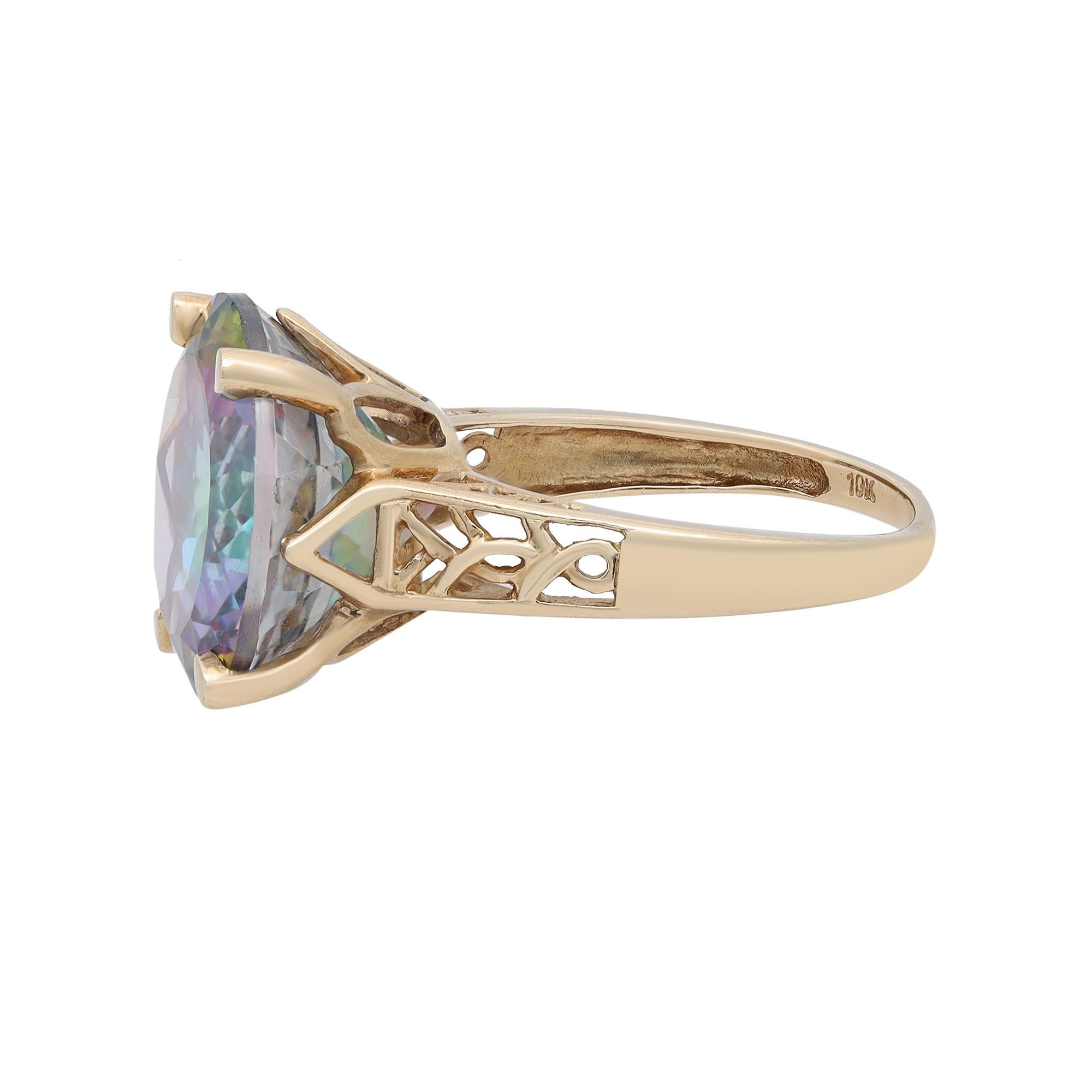 Round Cut Rachel Koen Round Mystic Rainbow Topaz Cocktail Ring 10K Yellow Gold