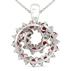 Rachel Koen Round Ruby & Diamond Circular Spiral Pendant Necklace 14K White Gold