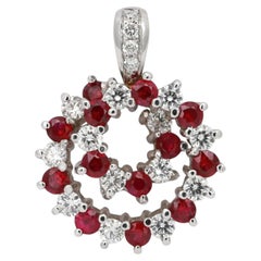 Rachel Koen Runde Rubin & Diamant kreisförmige Spirale Anhänger Halskette 14K Weißgold