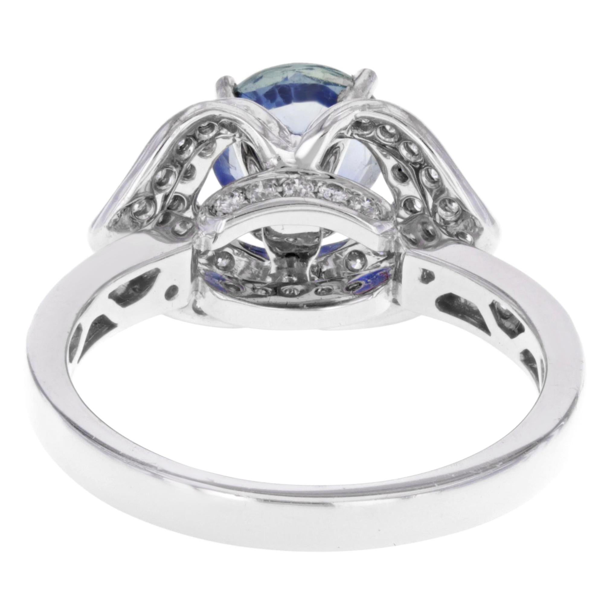 Rachel Koen Round Sapphire Diamond Ring 18K White Gold 1.5 Cttw In New Condition For Sale In New York, NY