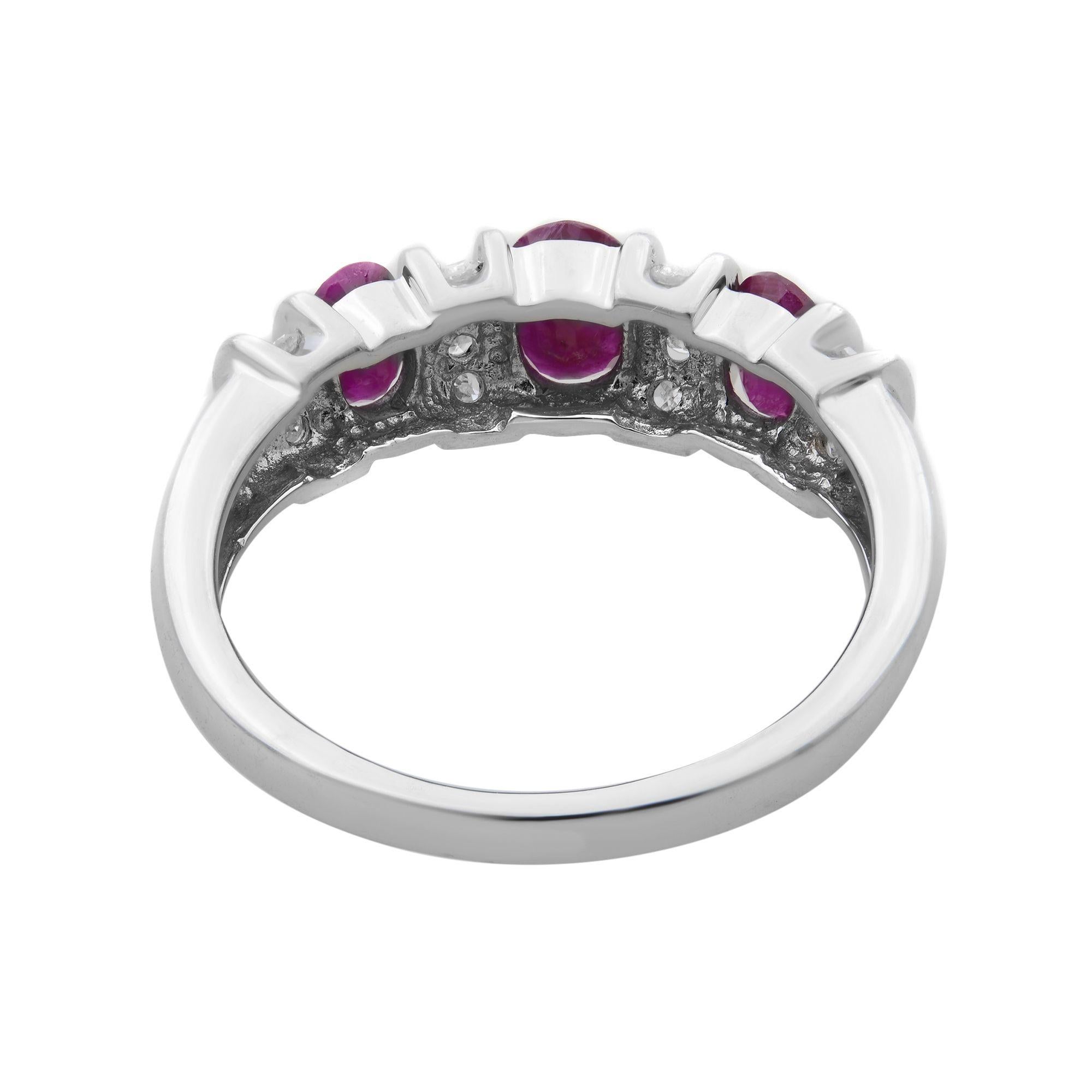 Rachel Koen Ruby 0.75cttw Diamond 0.17cttw Cocktail Ring 14K White Gold SZ7 In New Condition For Sale In New York, NY