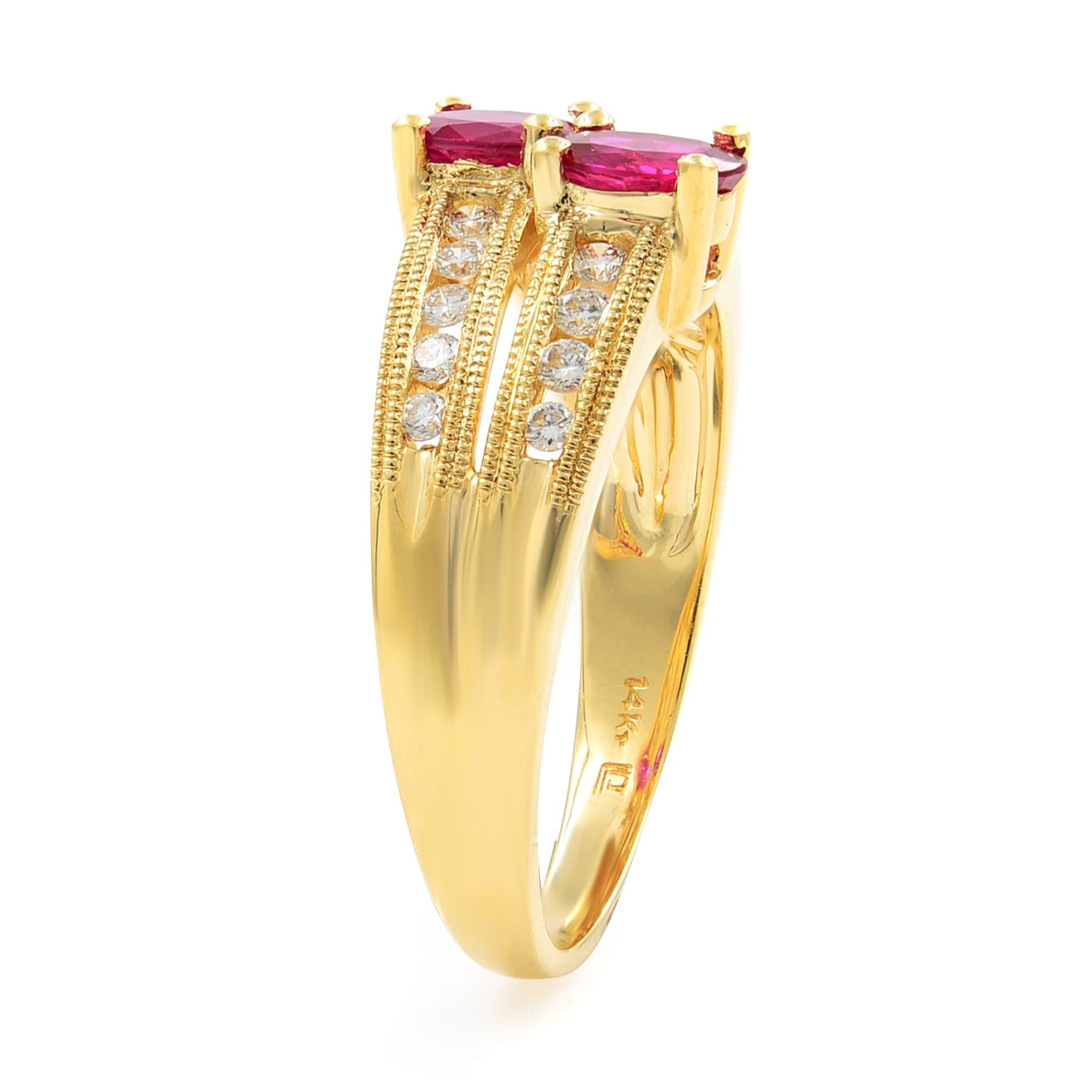Rachel Koen Ruby 0.95cttw Diamond 0.24cttw Ring 14K Yellow Gold In New Condition For Sale In New York, NY