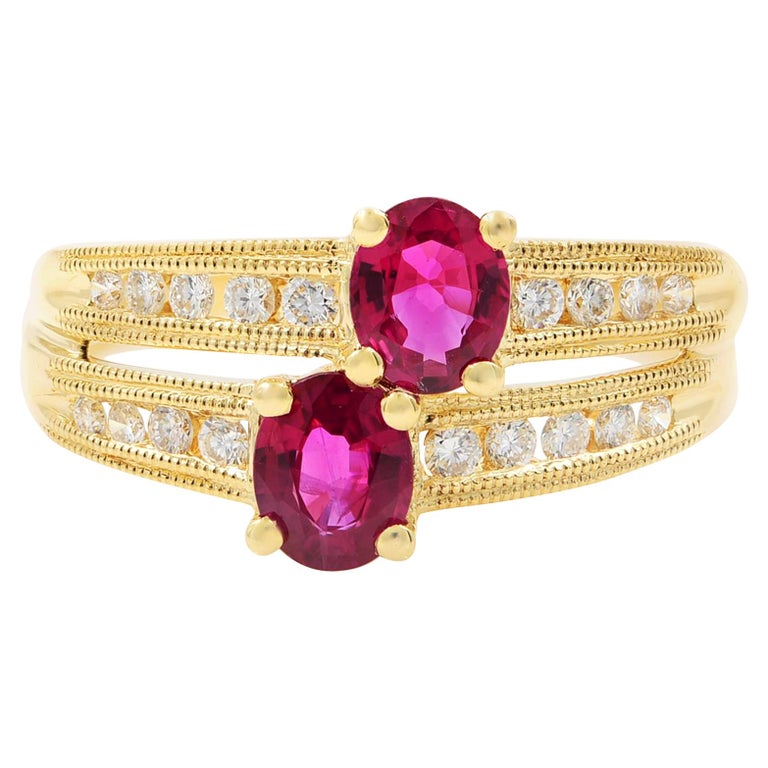 Bague Or 18 Carats Avec Rubis Et Diamants - Poids 4,95 G - Taille 52 - Occasion