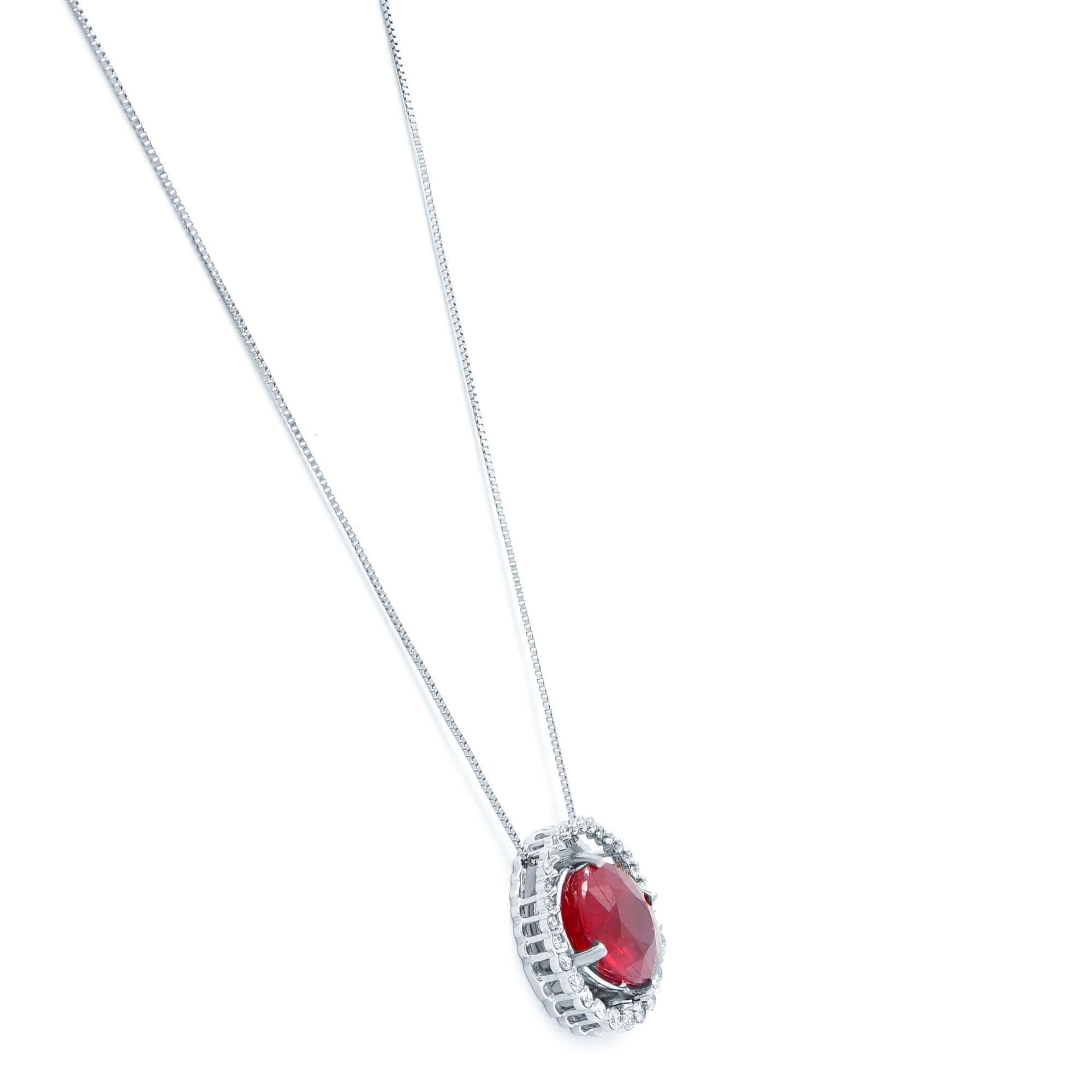 Moderno Rachel Koen Collana con rubino 7,00cttw e diamante 0,50cttw in oro bianco 14K in vendita