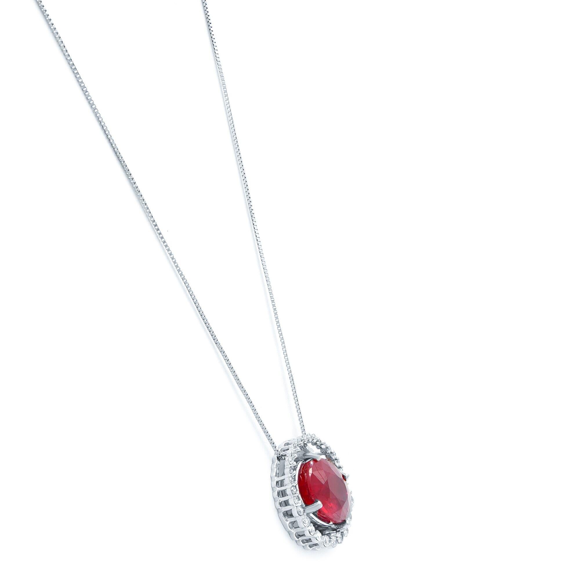 Modern Rachel Koen Ruby 7.00cttw Diamond 0.50cttw Pendant Necklace 14K White Gold For Sale