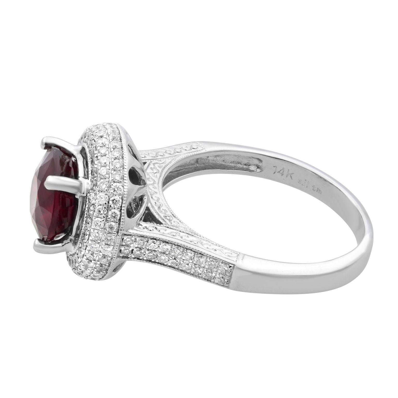 Modern Rachel Koen Ruby and Diamonds Engagement Ring 14K White Gold For Sale
