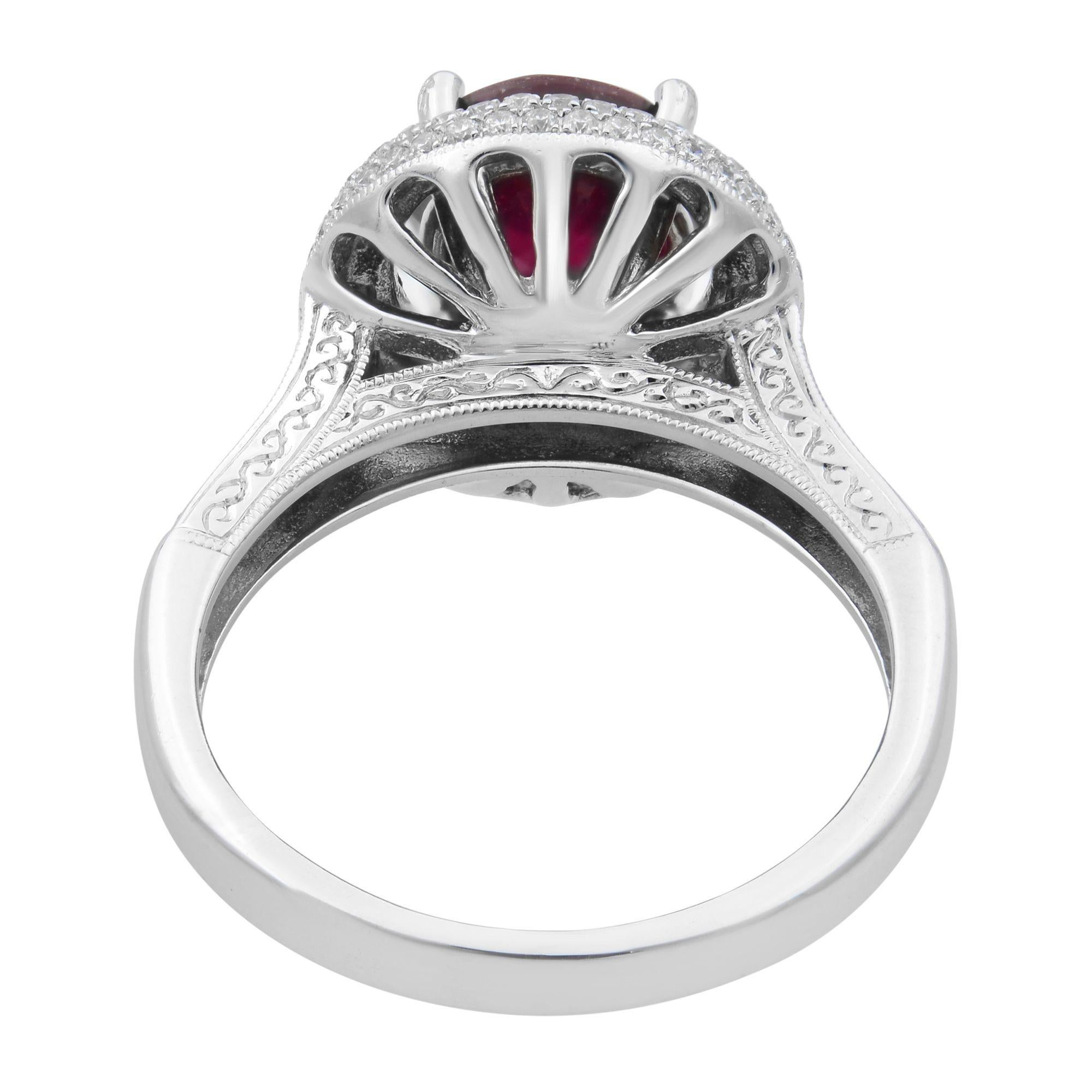Rachel Koen Ruby and Diamonds Engagement Ring 14K White Gold In New Condition For Sale In New York, NY