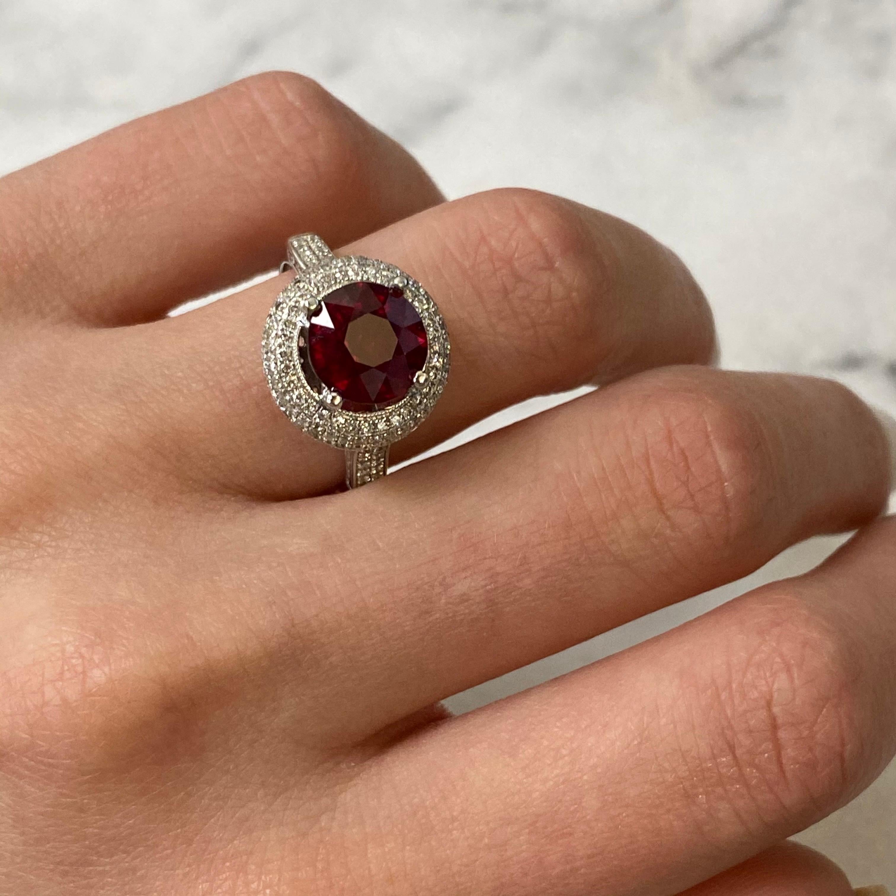 Women's Rachel Koen Ruby and Diamonds Engagement Ring 14K White Gold For Sale