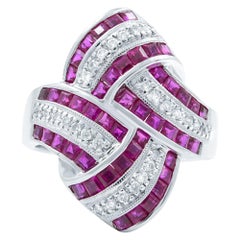 Rachel Koen Anillo de oro blanco de 18 quilates con diamantes rubí 2,68 qtw