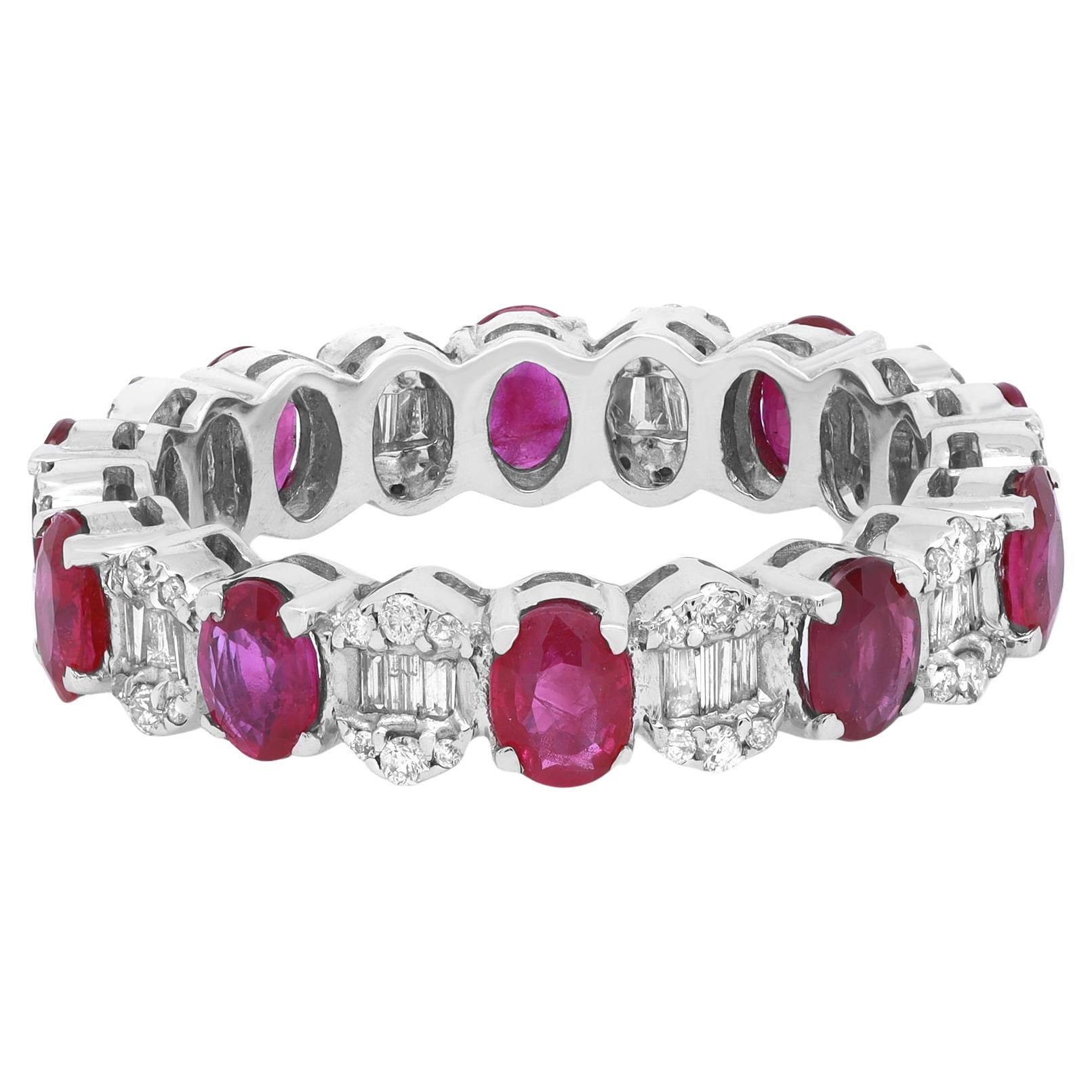 Rachel Koen Ruby & Diamond Eternity Band Ring 14K White Gold For Sale