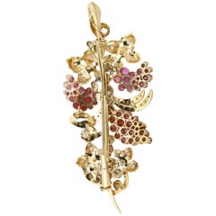 Rachel Koen Rubin Diamant Floral lange Brosche 18K Gelbgold