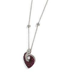 Rachel Koen Ruby & Diamond Heart Pendant Necklace 14K White Gold