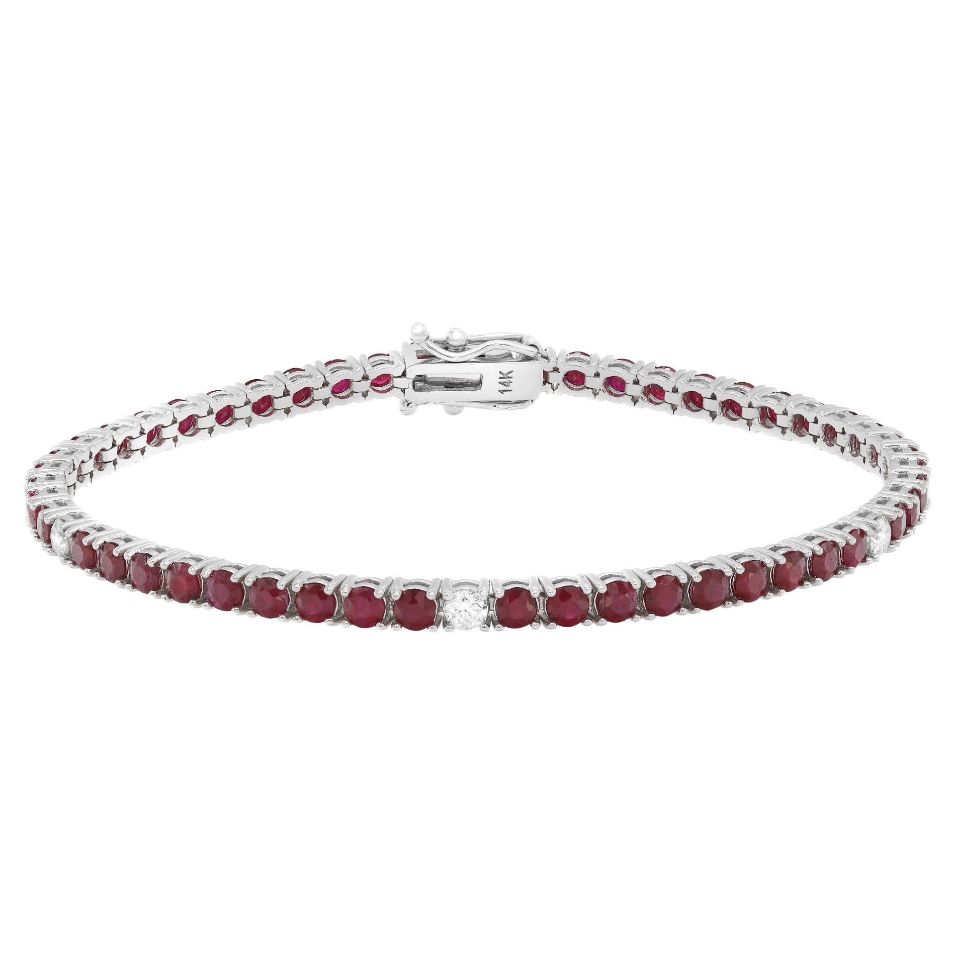 Rachel Koen Bracelet tennis en or blanc 14 carats avec rubis et diamants