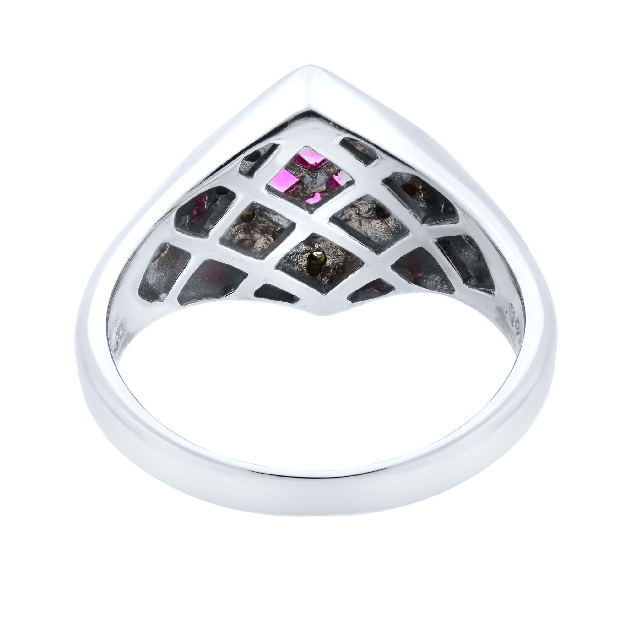 Round Cut Rachel Koen Ruby with Diamonds Ladies Ring 14K White Gold For Sale