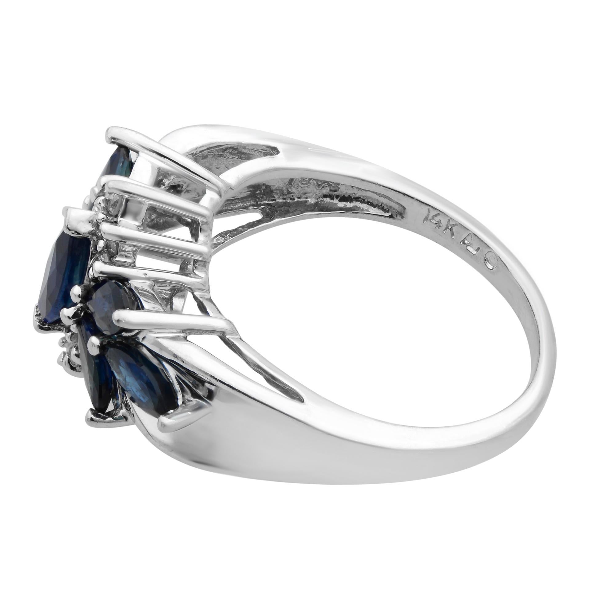 Rachel Koen Sapphire 1.0cttw Diamond 0.1cttw Cocktail Ring 14K White Gold In Excellent Condition For Sale In New York, NY