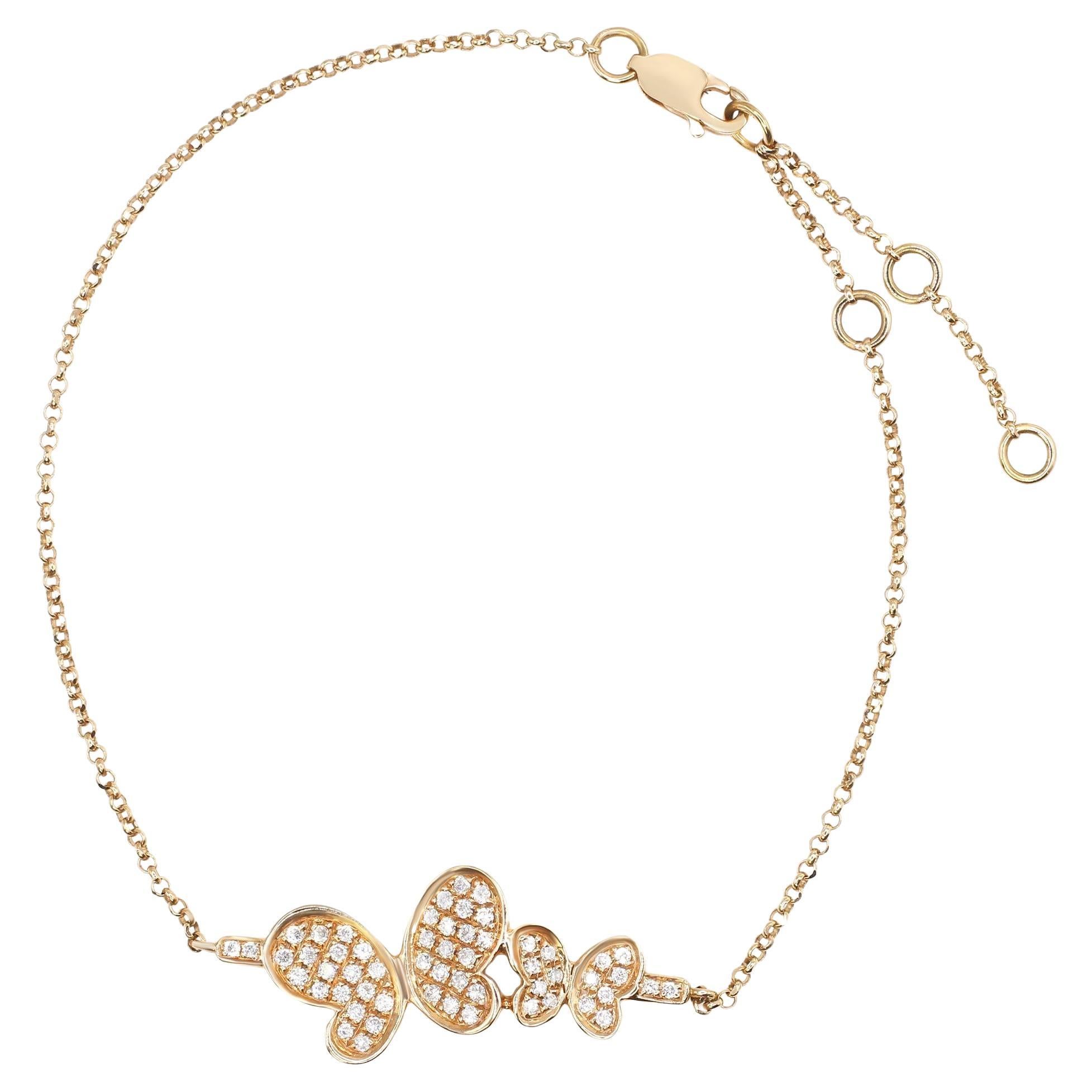 Rachel Koen Simple Diamond Butterfly Chain Bracelet 18k Rose Gold 0.36cttw