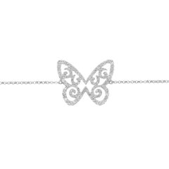 Rachel Koen Simple Diamond Butterfly Chain Bracelet 18K White Gold 0.46cttw