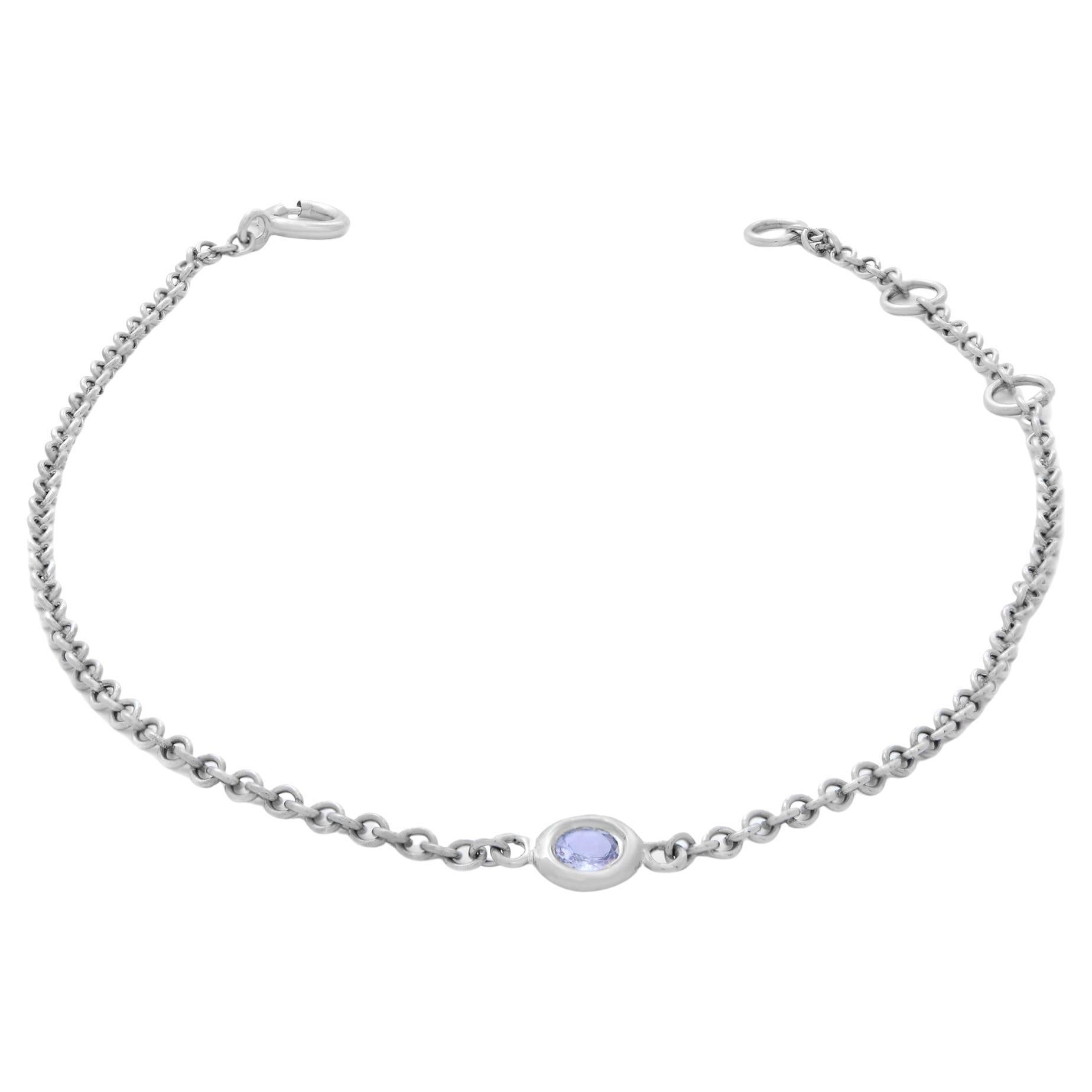 Rachel Koen Single Bezel Aquamarine Ladies Chain Bracelet 14k White Gold For Sale
