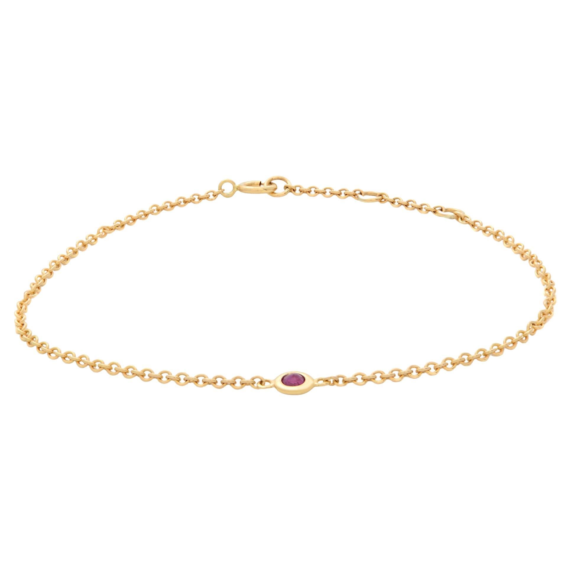 Rachel Koen Bracelet pour femme en or jaune 14 carats avec un seul chaton et rubis rose
