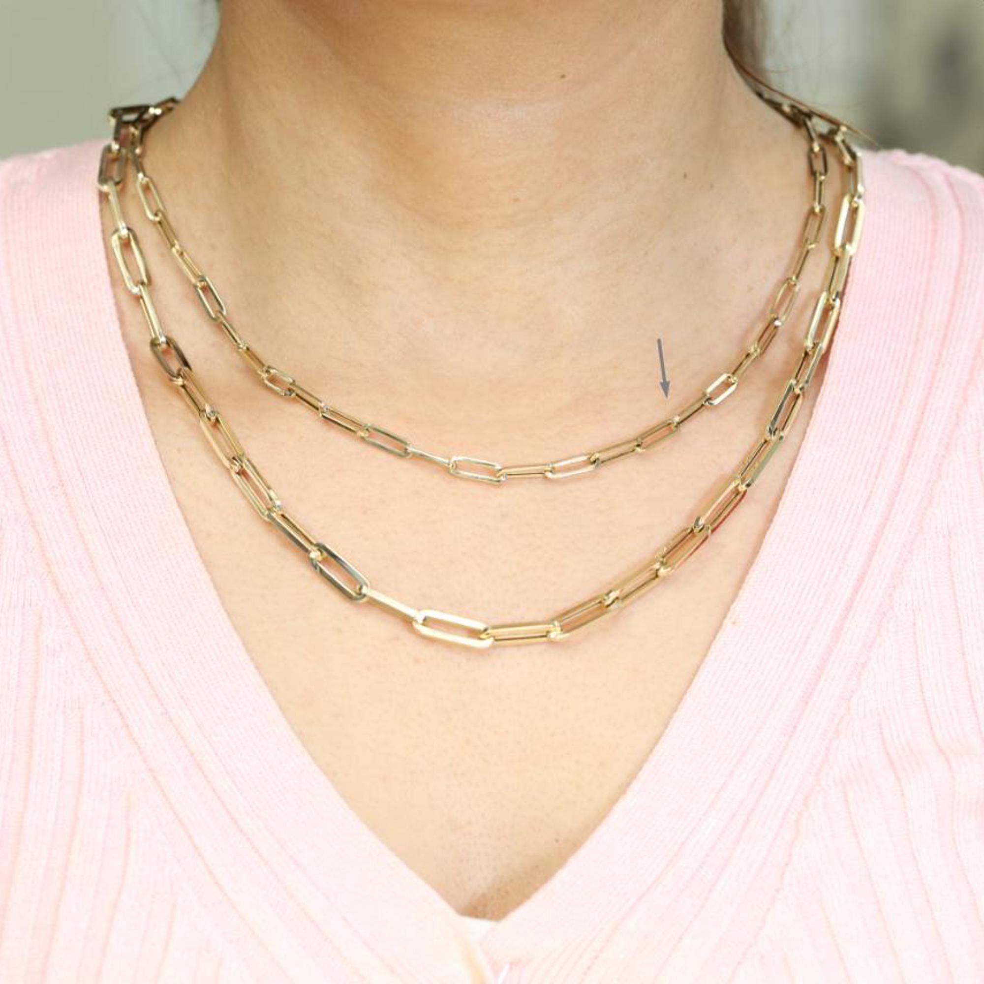 Rachel Koen Small Paper Clip Link Chain Necklace 14K Yellow Gold In New Condition For Sale In New York, NY