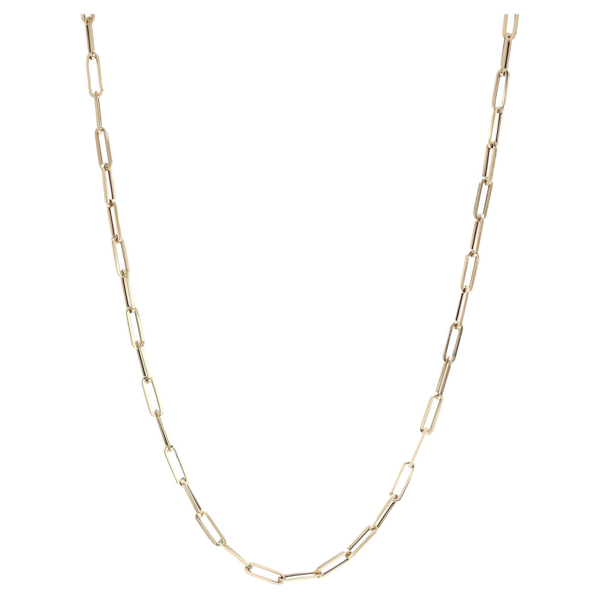 Rachel Koen Small Paper Clip Link Chain Necklace 14K Yellow Gold For Sale
