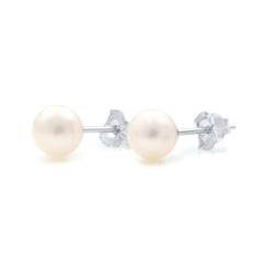 Rachel Koen Small White Natural Pearl Stud Earrings 14K White Gold