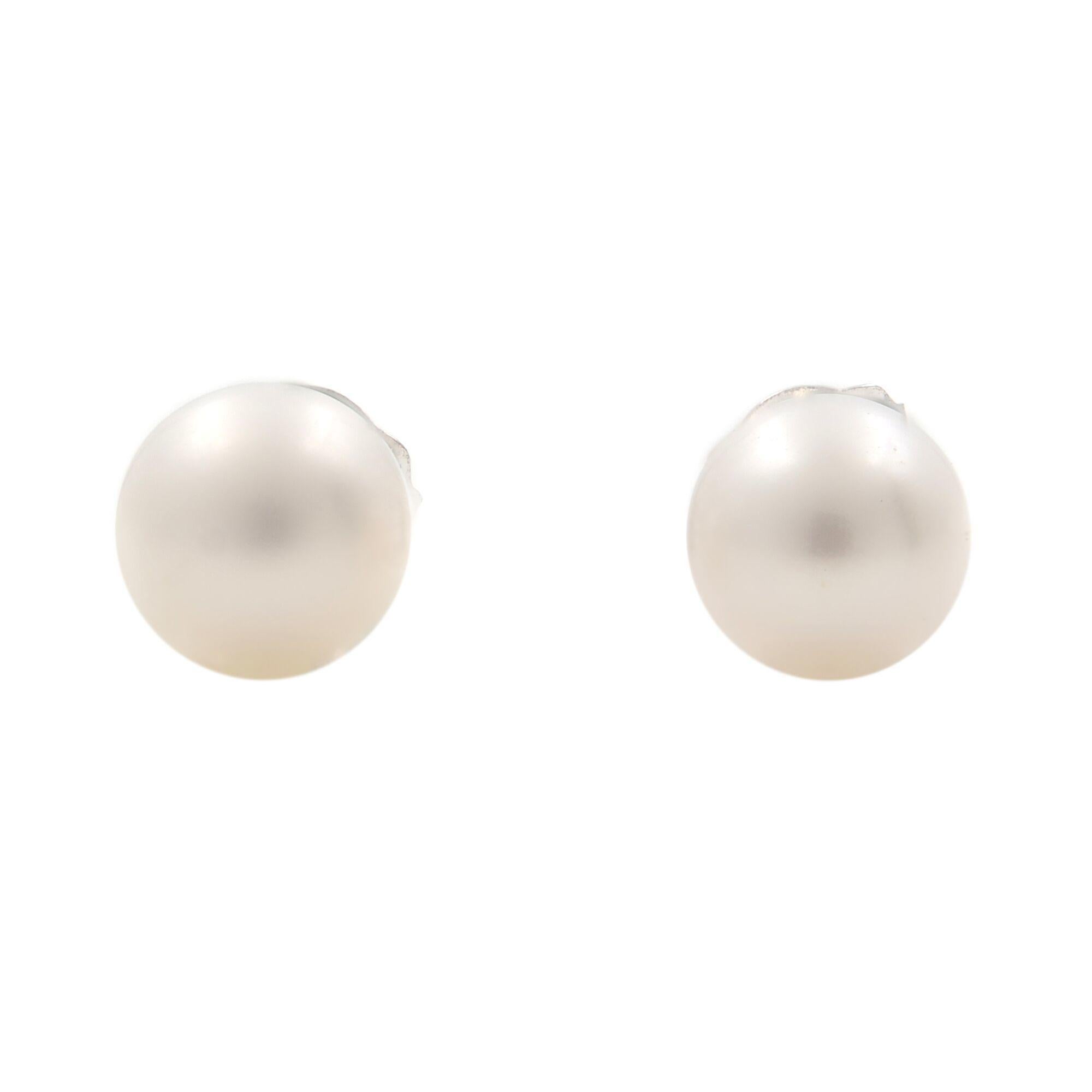 Modern Rachel Koen Small White Natural Pearl Stud Earrings 14K White Gold For Sale