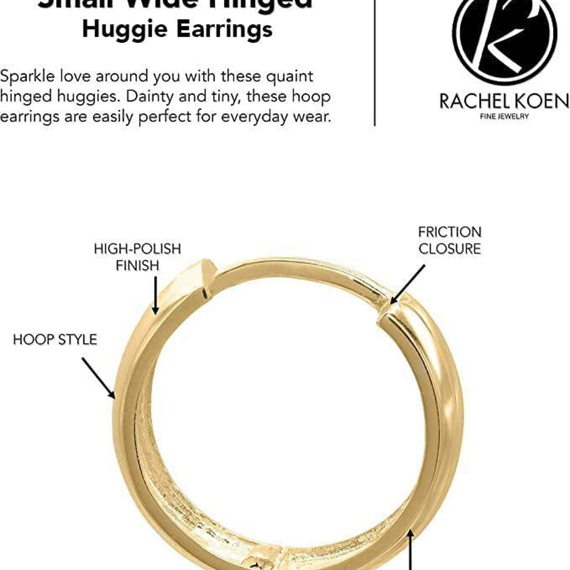 Rachel Koen Small Wide Hinged Huggie Hoop Earrings 14K Yellow Gold 14mm For Sale 1