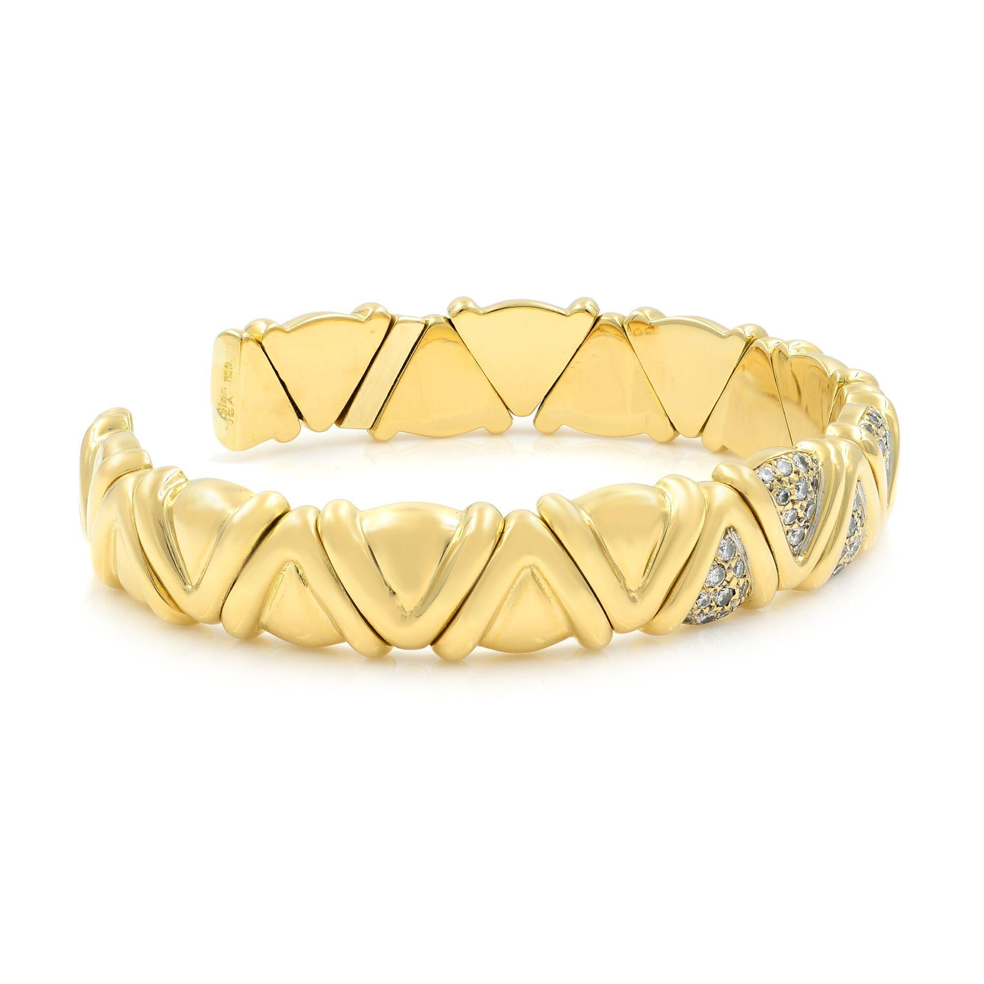 Modern Rachel Koen Solid Diamond Cuff Bracelet 18K Yellow Gold 1.00Cttw For Sale