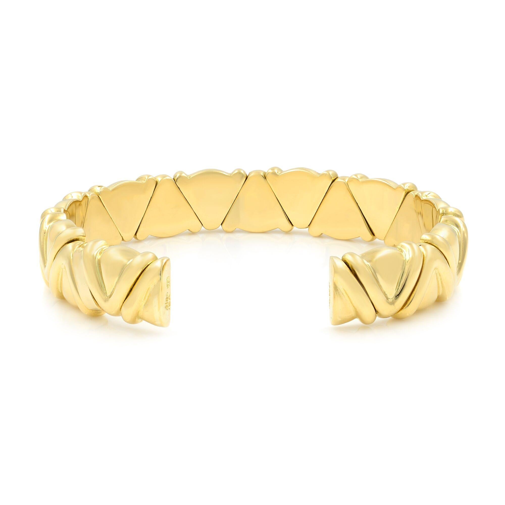 Round Cut Rachel Koen Solid Diamond Cuff Bracelet 18K Yellow Gold 1.00Cttw For Sale