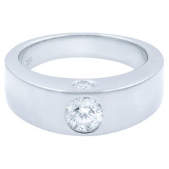 Rachel Koen Solid Round Cut Bezel Set Diamond Ring 18K White Gold 0.70ctw SZ 6.5
