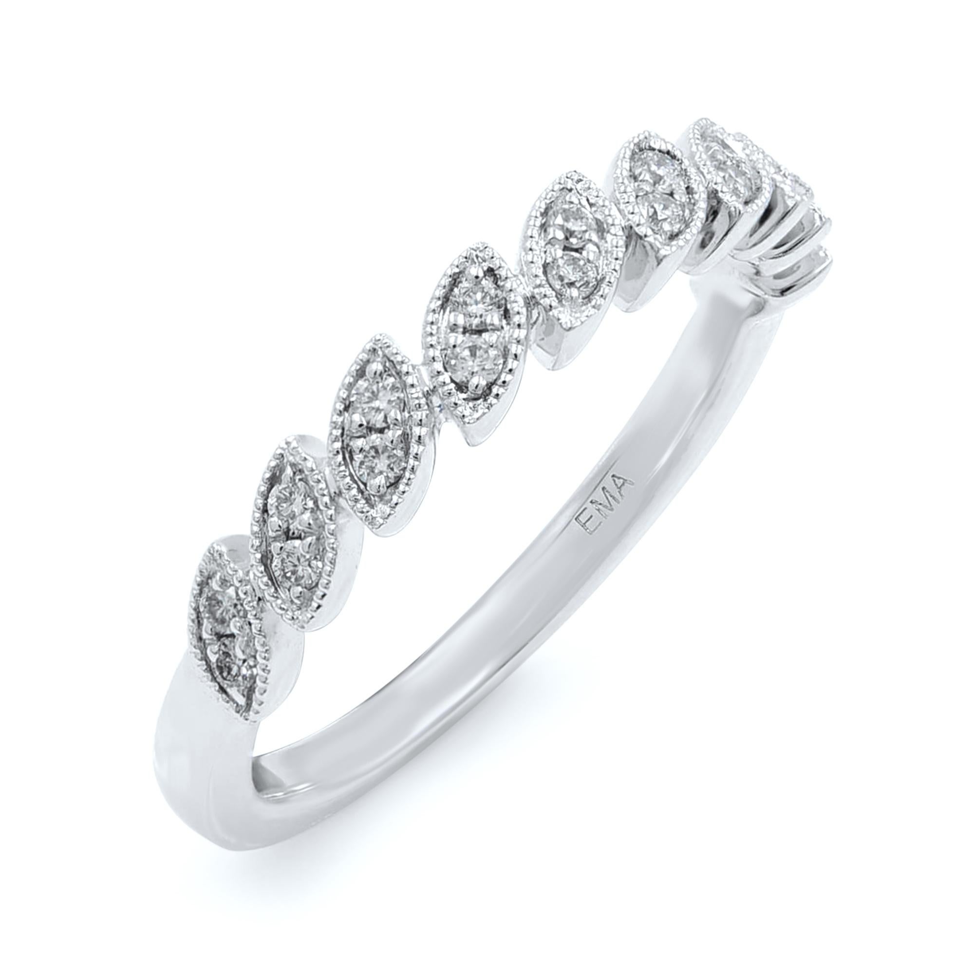 Modern Rachel Koen Stackable Milgrain Diamond Ring Band 14k White Gold 0.15Cttw For Sale