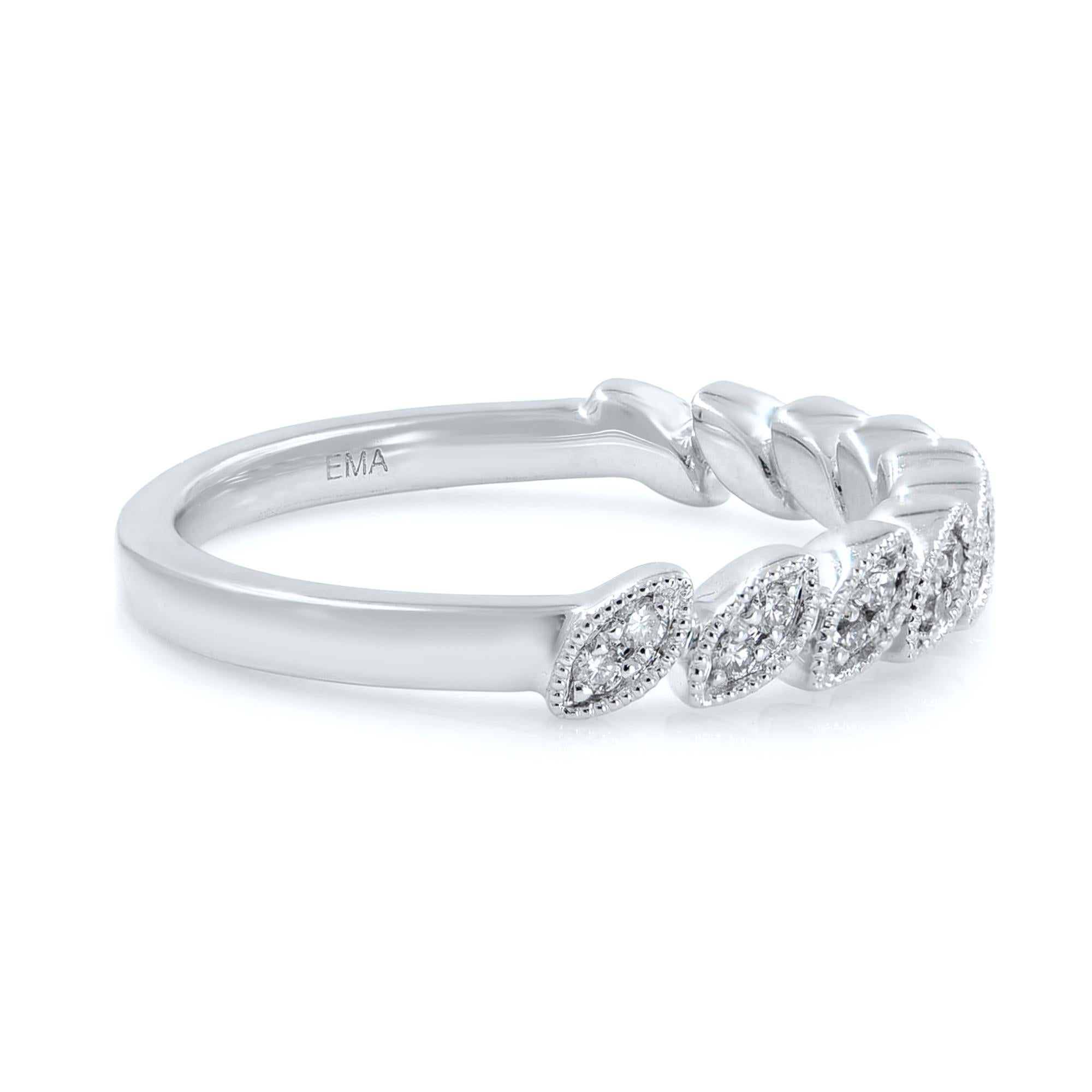 Round Cut Rachel Koen Stackable Milgrain Diamond Ring Band 14k White Gold 0.15Cttw For Sale